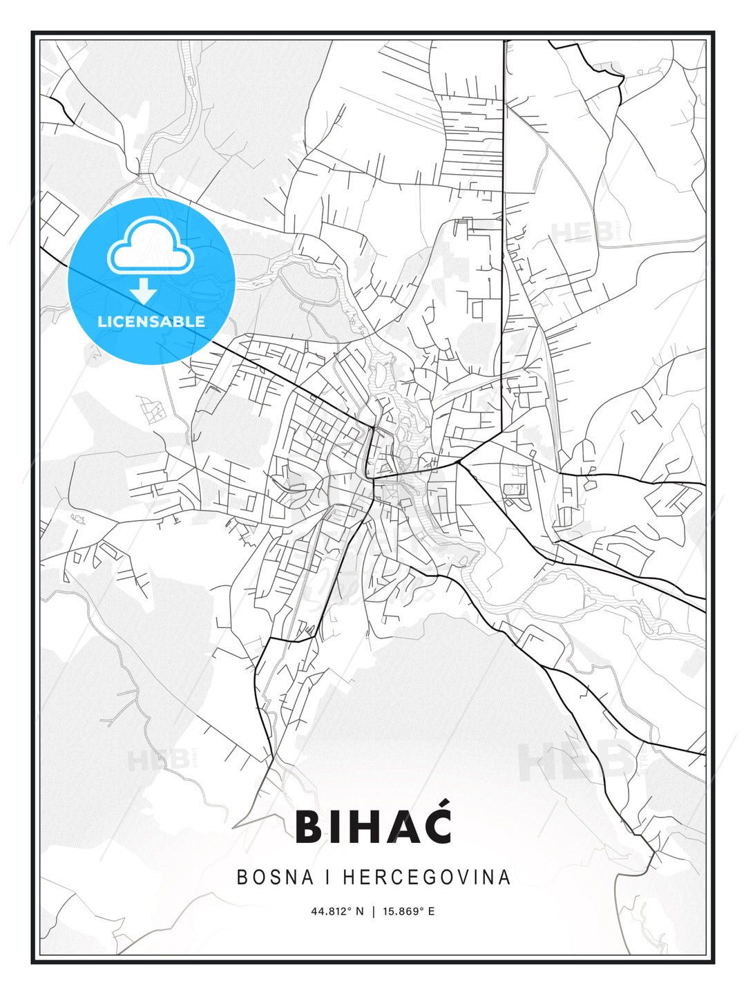 Bihać, Bosnia and Herzegovina, Modern Print Template in Various Formats - HEBSTREITS Sketches