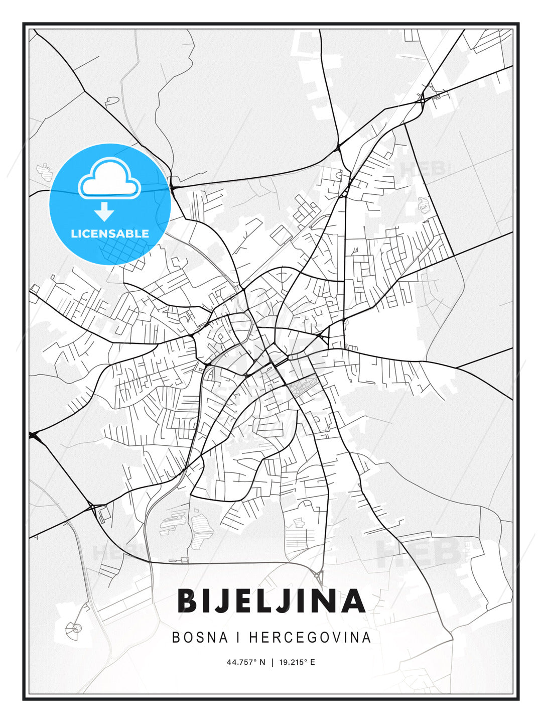 Bijeljina, Bosnia and Herzegovina, Modern Print Template in Various Formats - HEBSTREITS Sketches