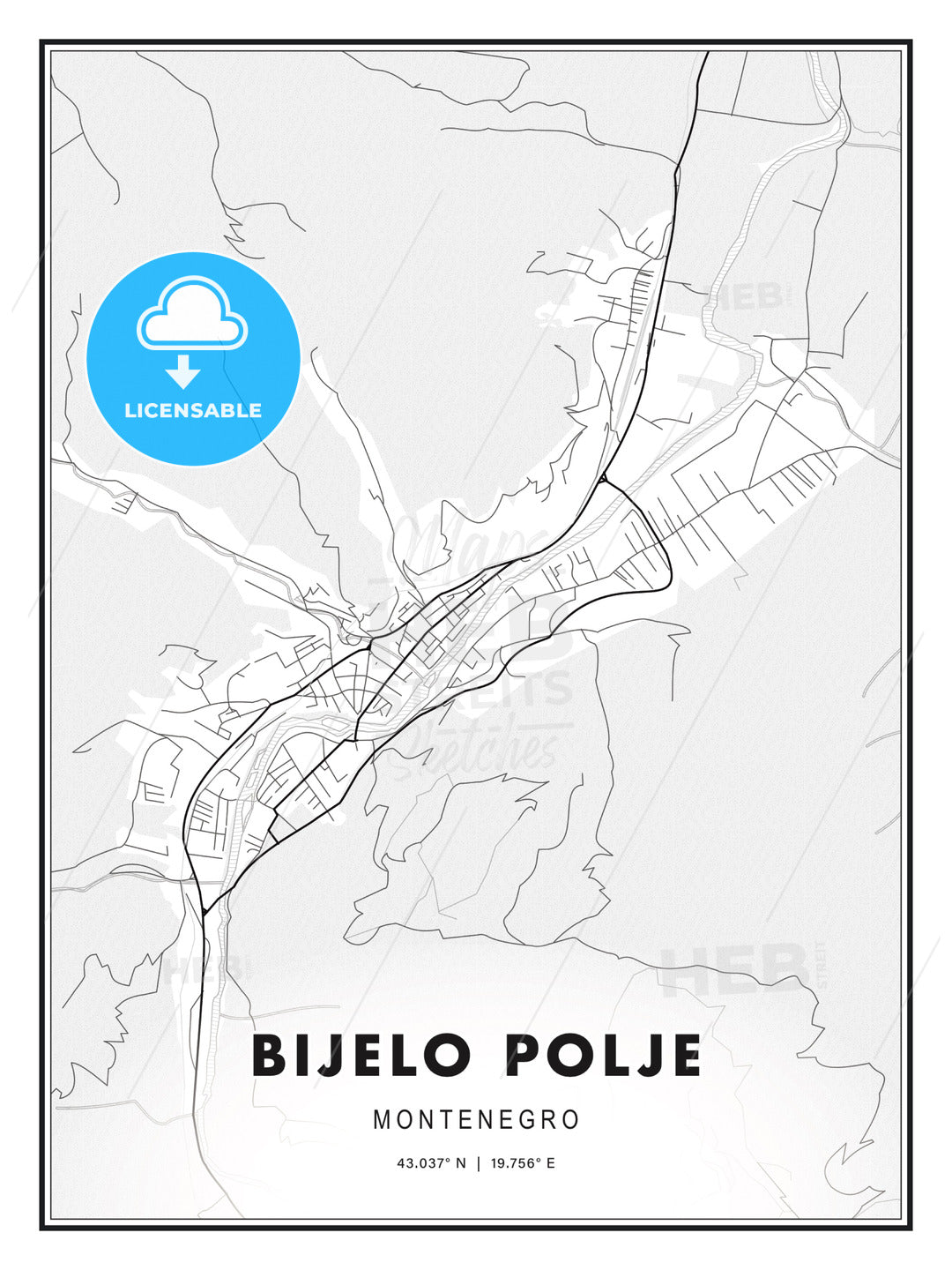 Bijelo Polje, Montenegro, Modern Print Template in Various Formats - HEBSTREITS Sketches