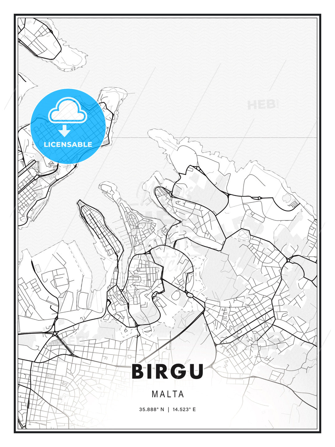 Birgu, Malta, Modern Print Template in Various Formats - HEBSTREITS Sketches