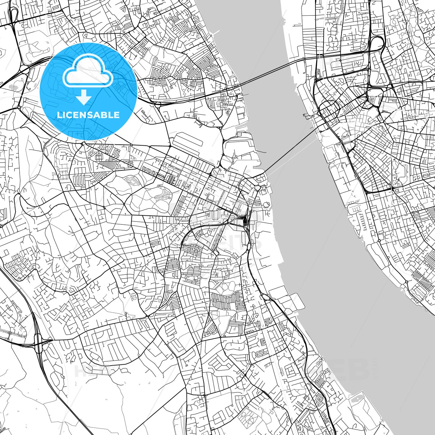 Birkenhead, England, UK, Vector Map - Light