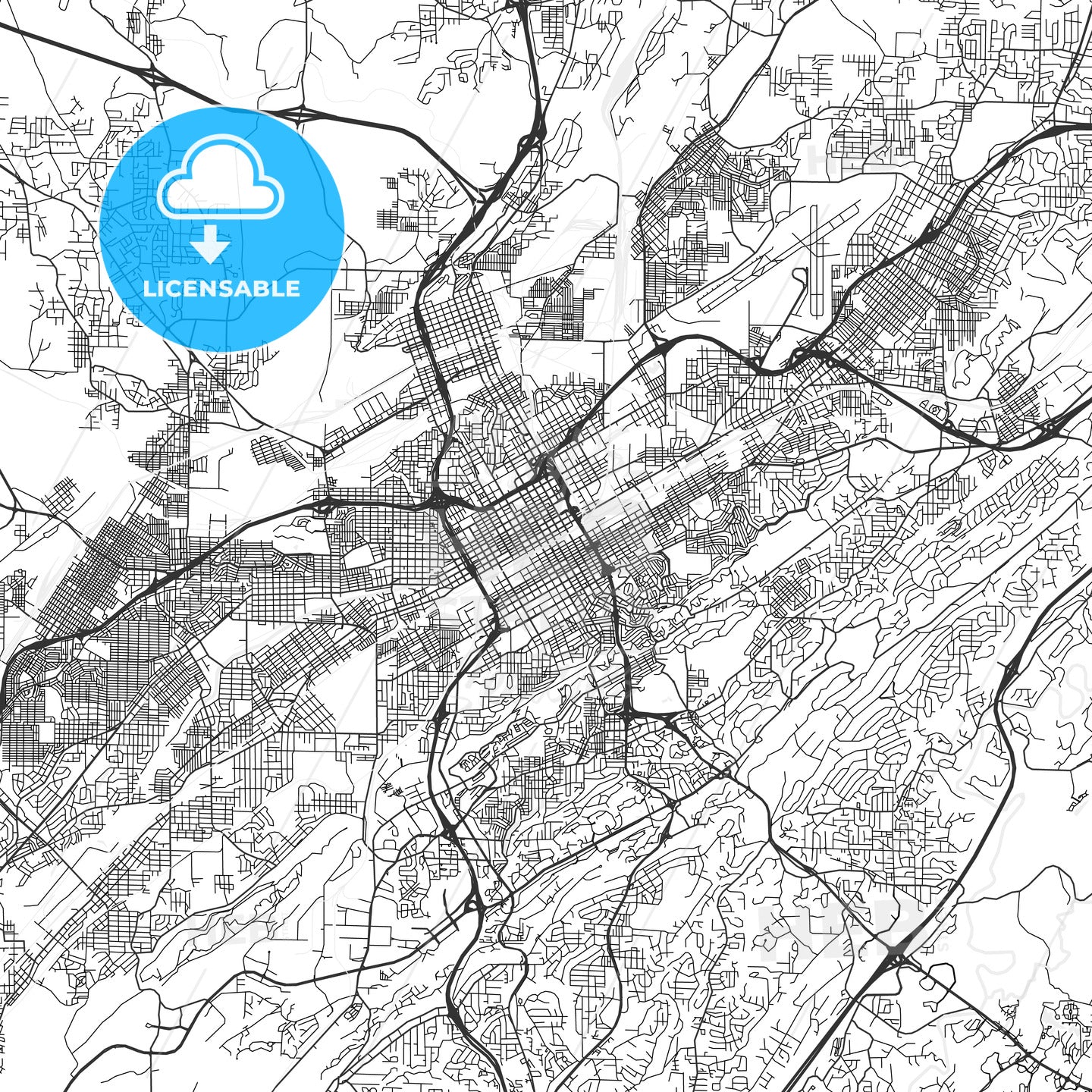 Birmingham, Alabama - Area Map - Light