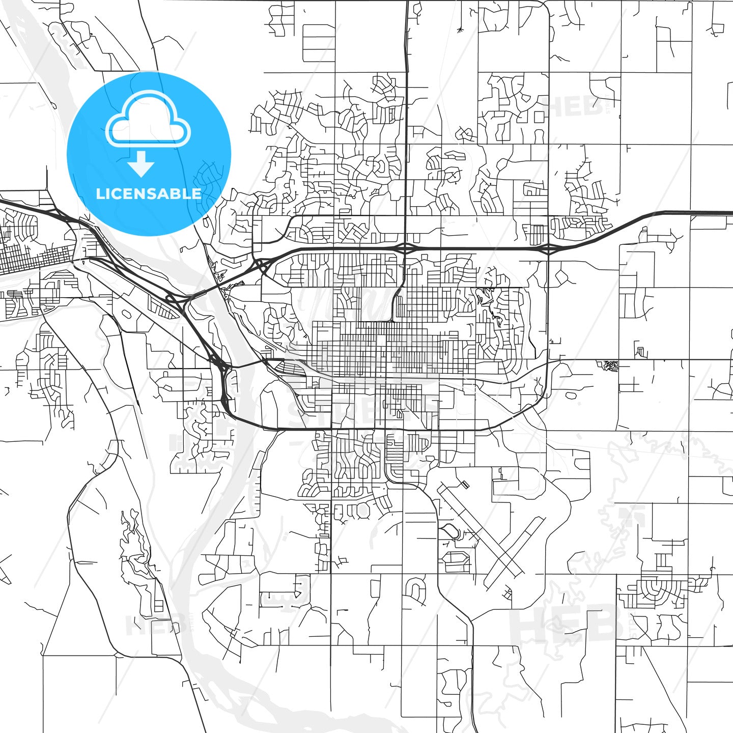 Bismarck, North Dakota - Area Map - Light