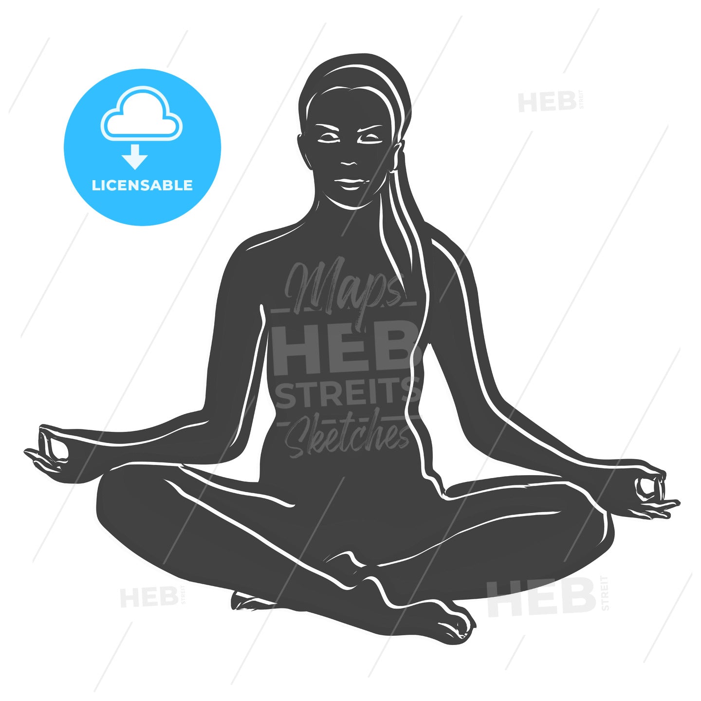 yoga asana black silhouette lotus pose and lotus flower symbol e