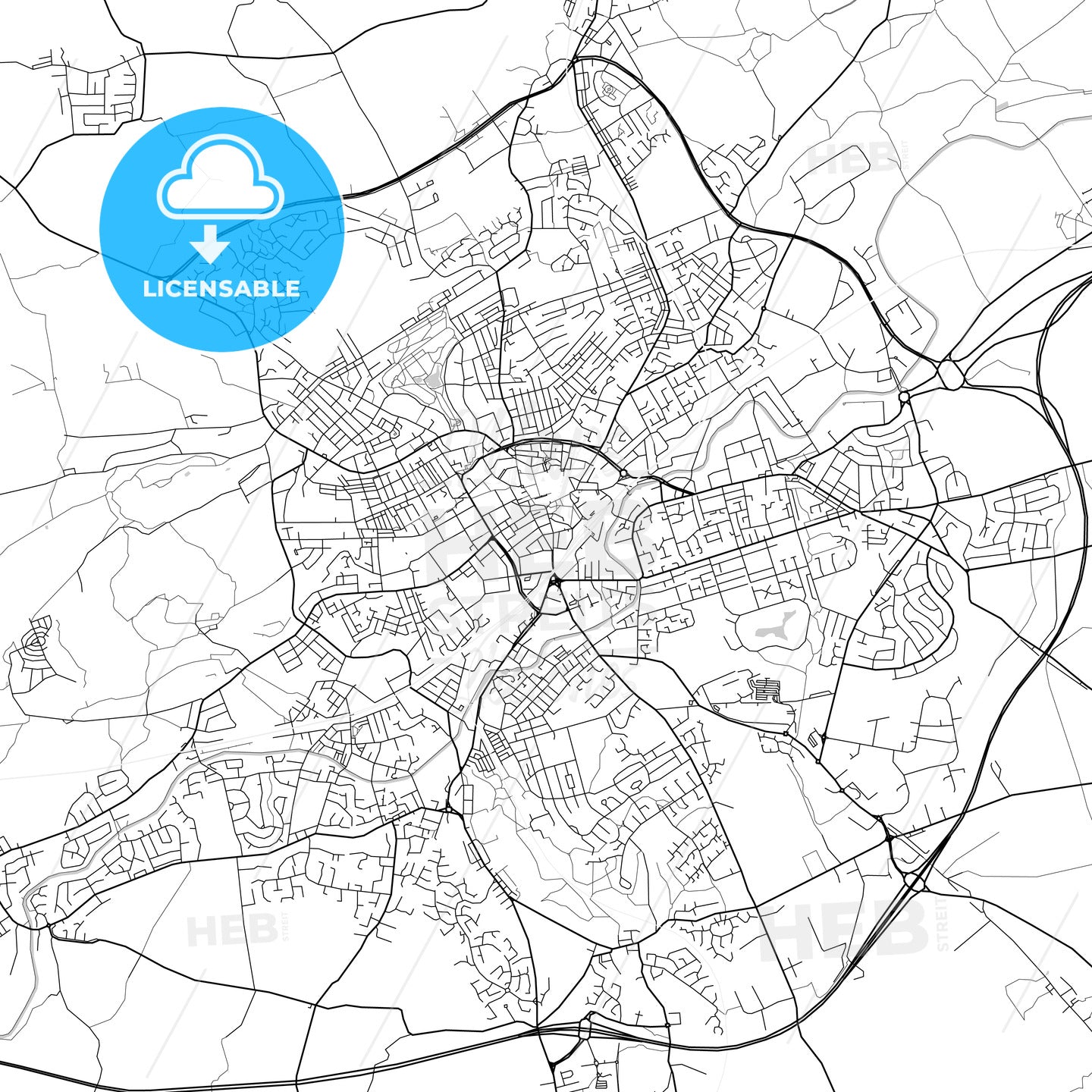 Blackburn, England, UK, Vector Map - Light