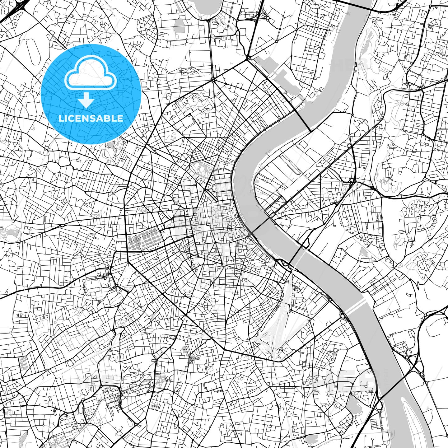 Bordeaux, Gironde, downtown map, light