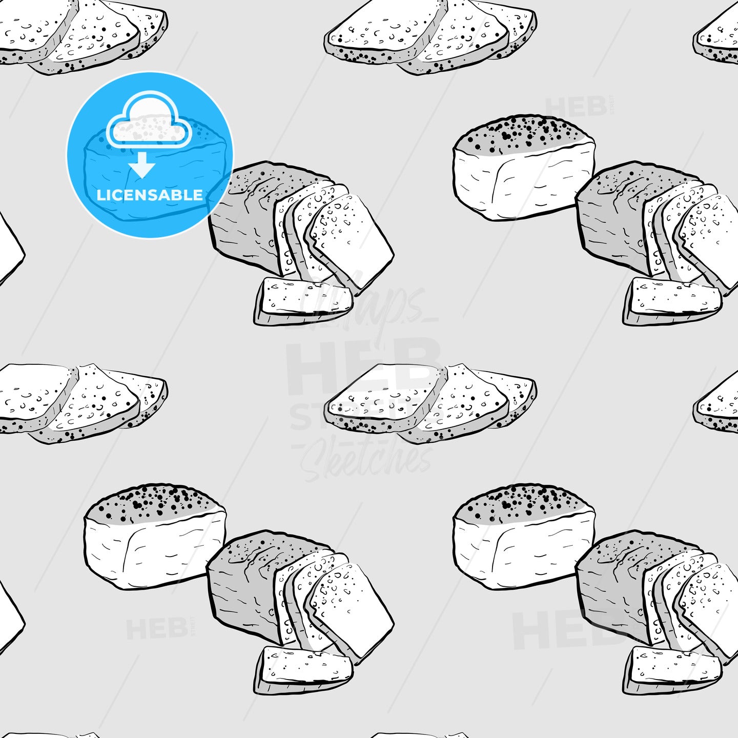 Borodinsky seamless pattern greyscale drawing – instant download