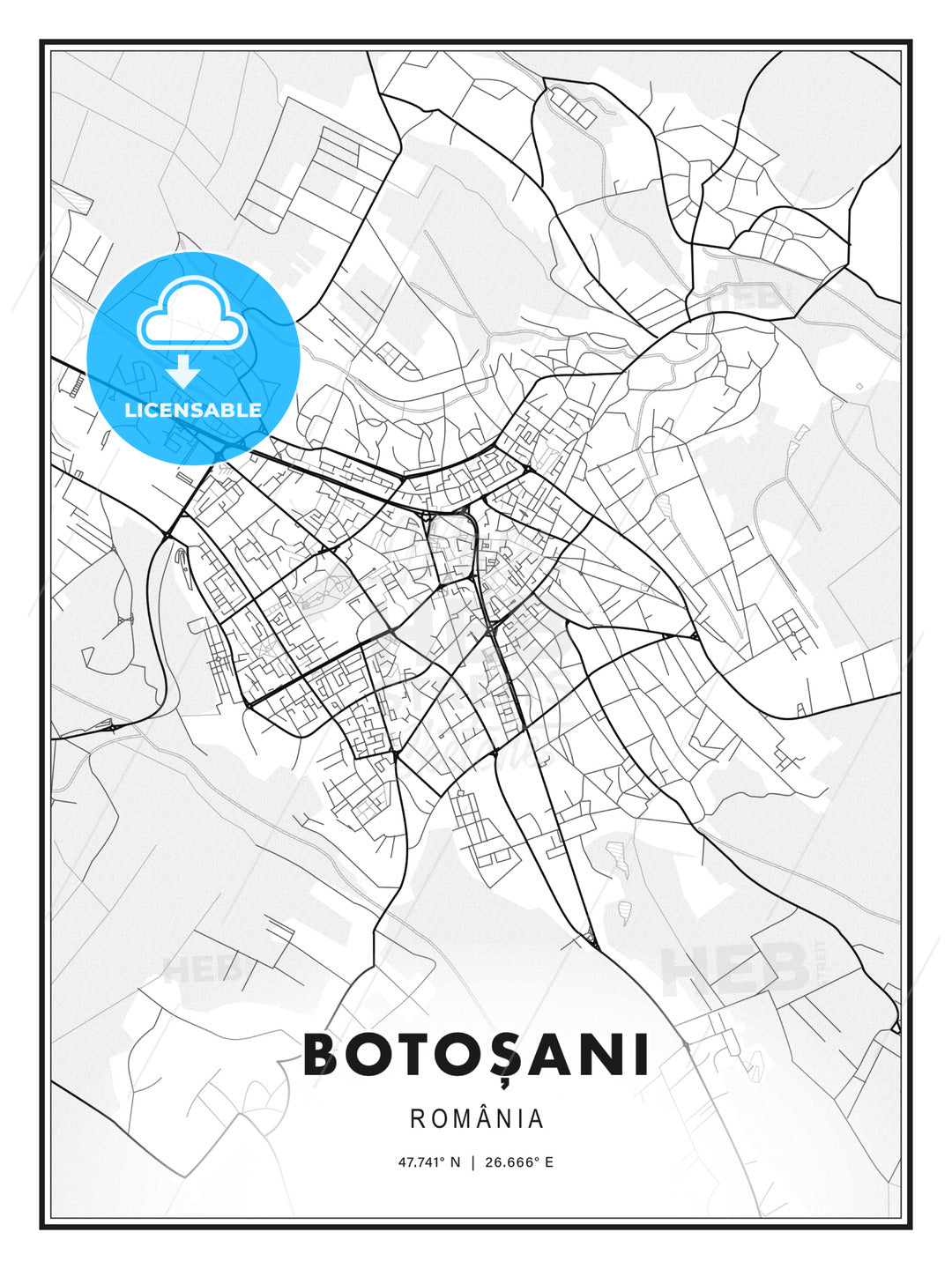 Botoșani, Romania, Modern Print Template in Various Formats - HEBSTREITS Sketches
