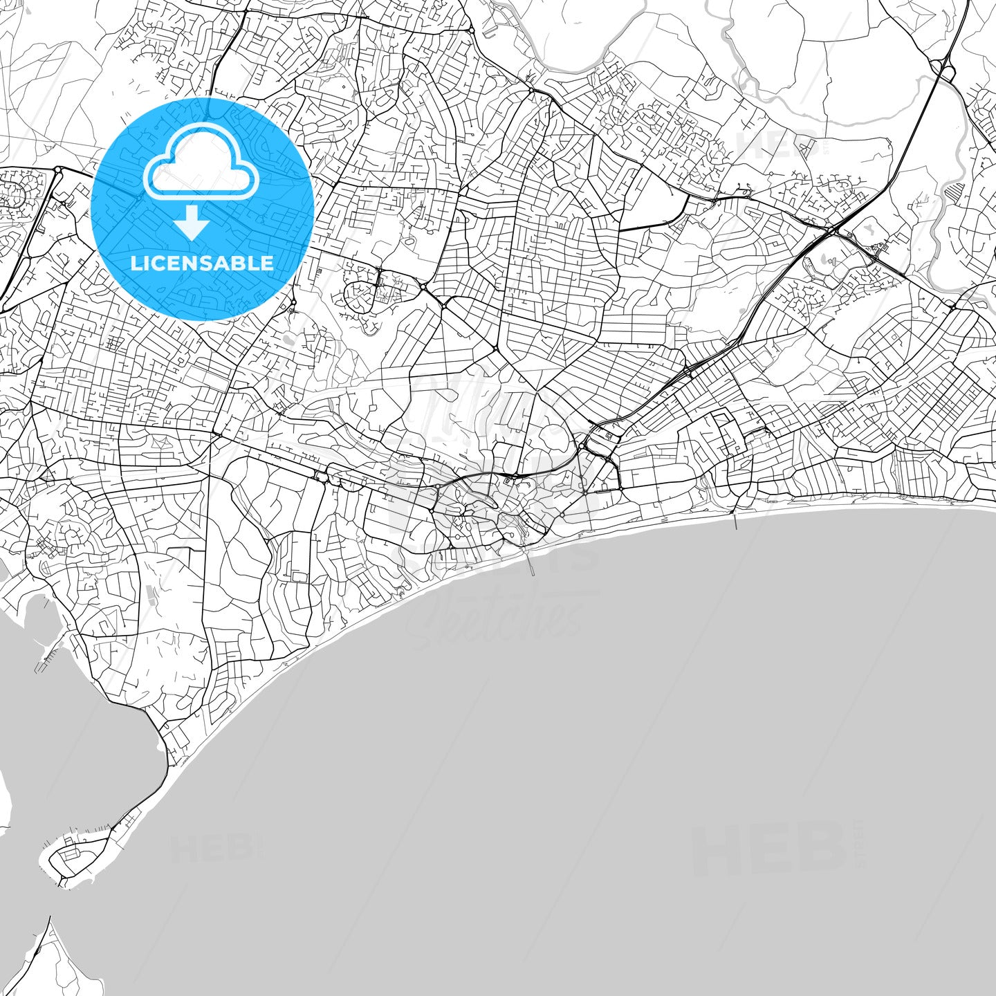 Bournemouth, England, UK, Vector Map - Light