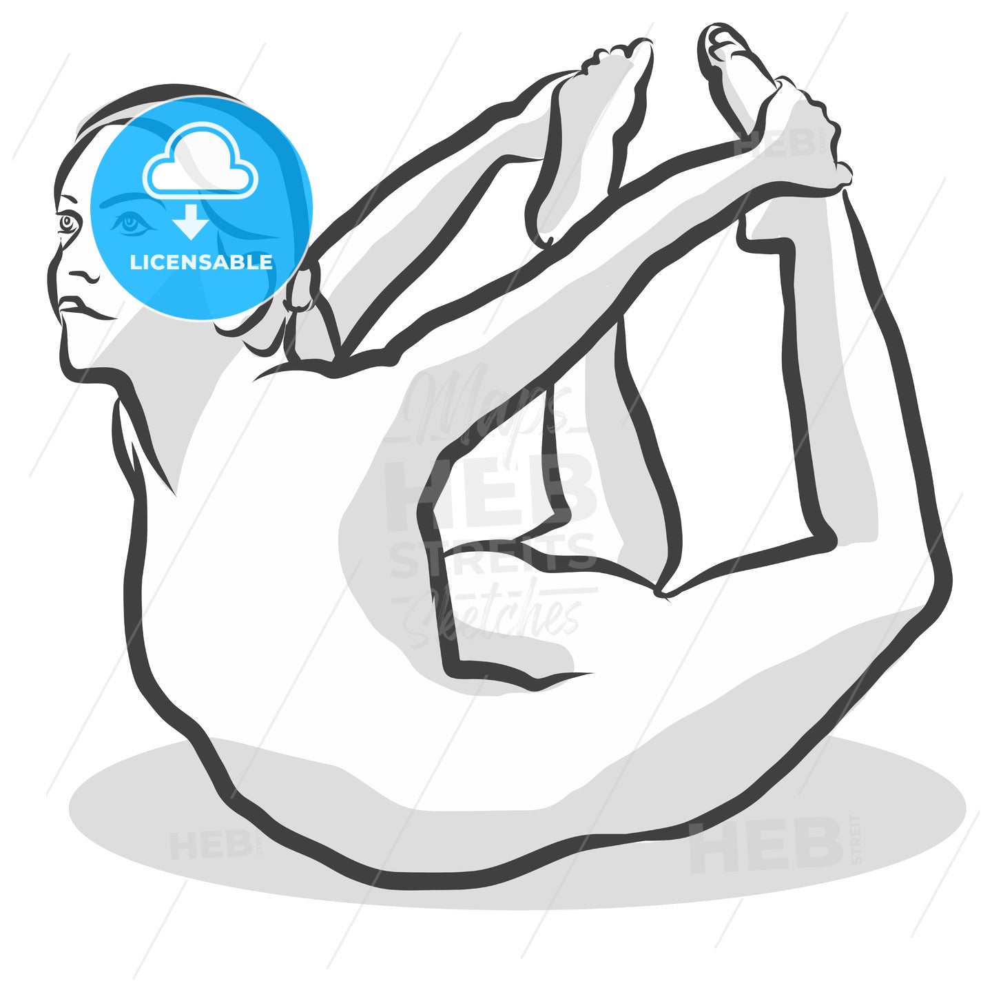 Bow Pose Dhanurasana Yoga Woman Skletch – instant download