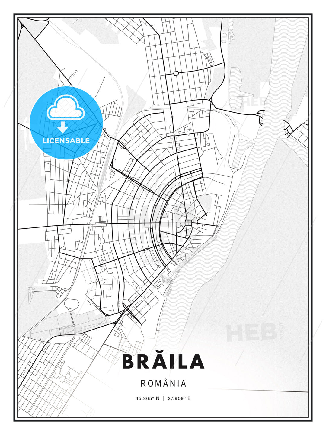Brăila, Romania, Modern Print Template in Various Formats - HEBSTREITS Sketches