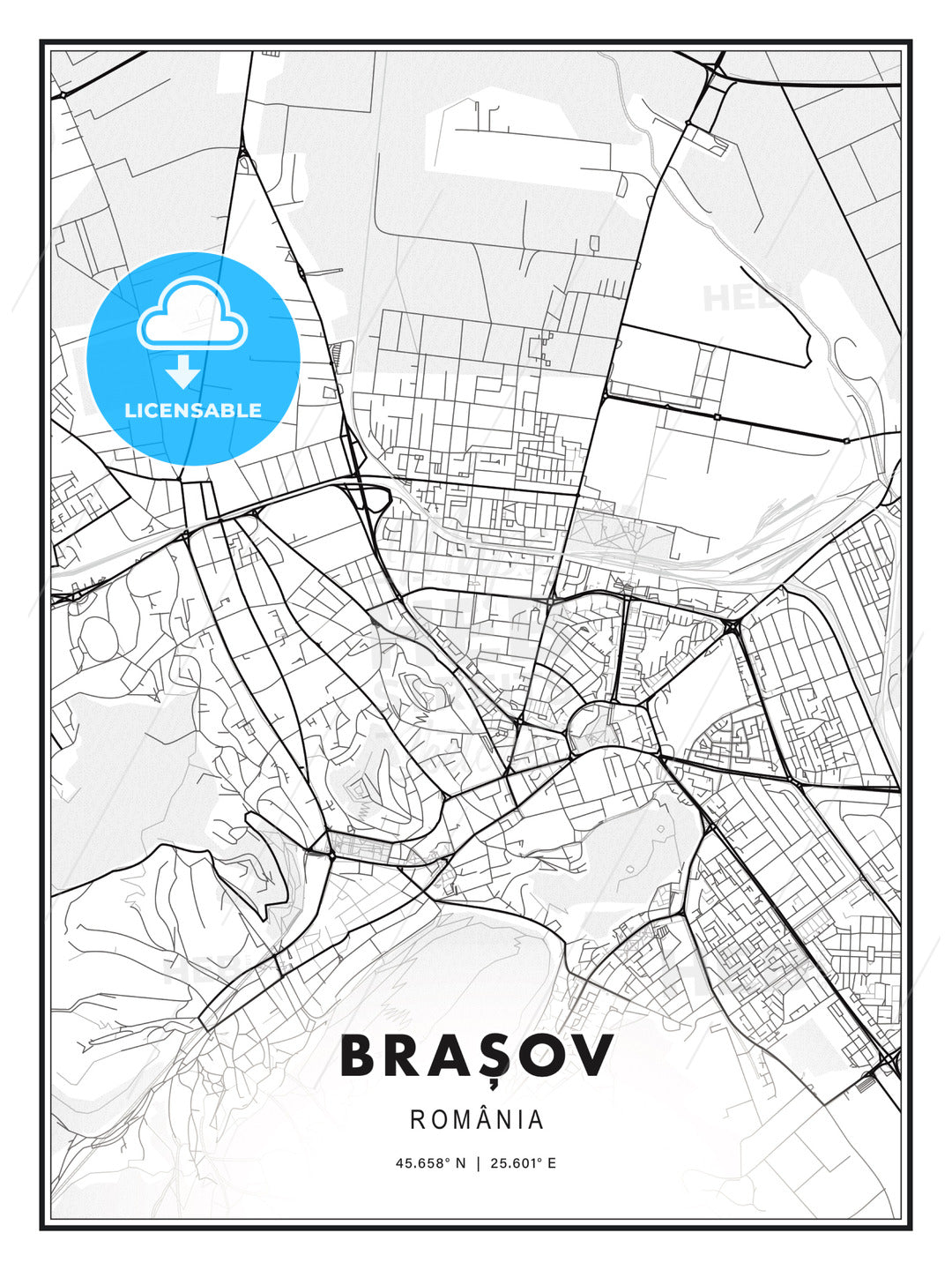 Brașov, Romania, Modern Print Template in Various Formats - HEBSTREITS Sketches