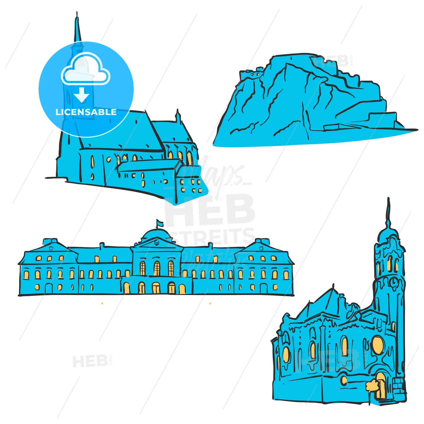 Bratislava, Slovakia, Colored Landmarks – instant download