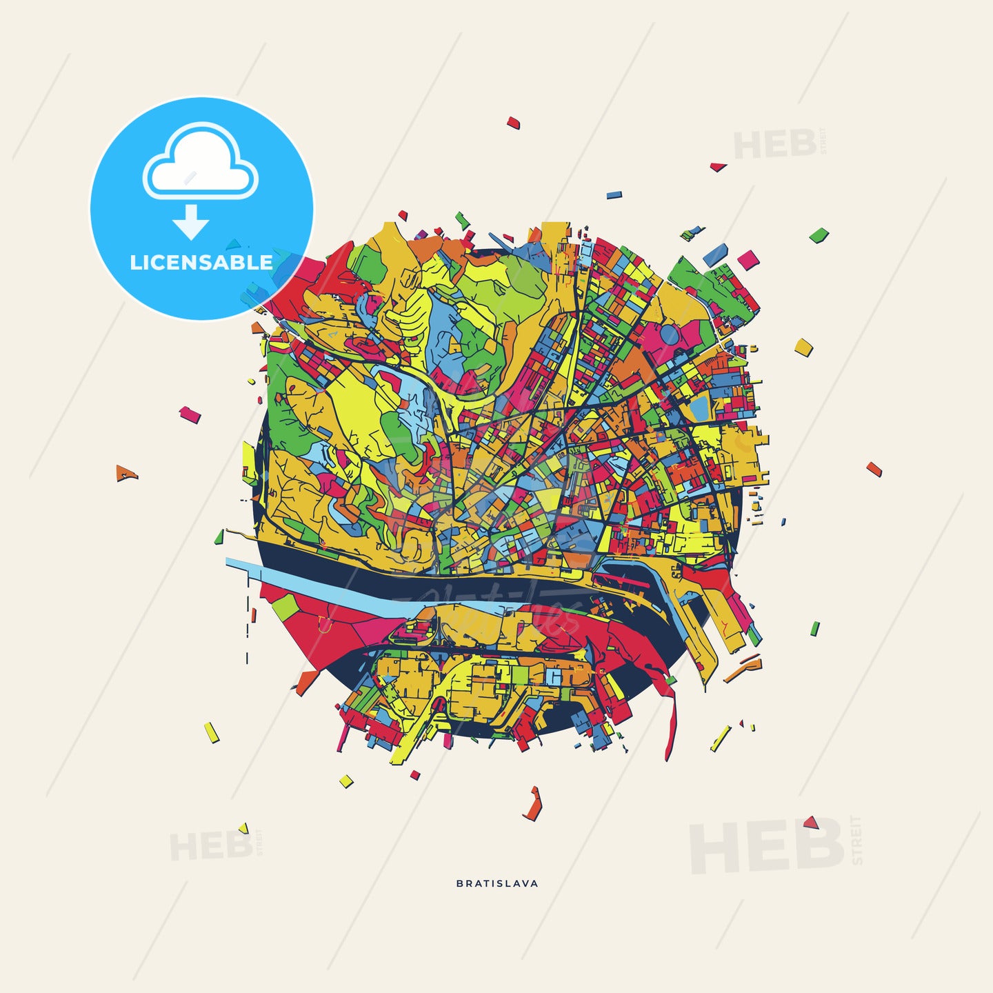 Bratislava Slovakia colorful confetti map