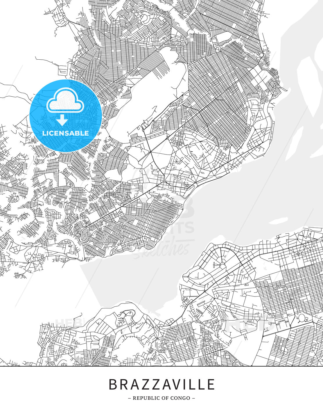 Brazzaville, The Congo, Republic of, Map poster borderless print template - HEBSTREITS