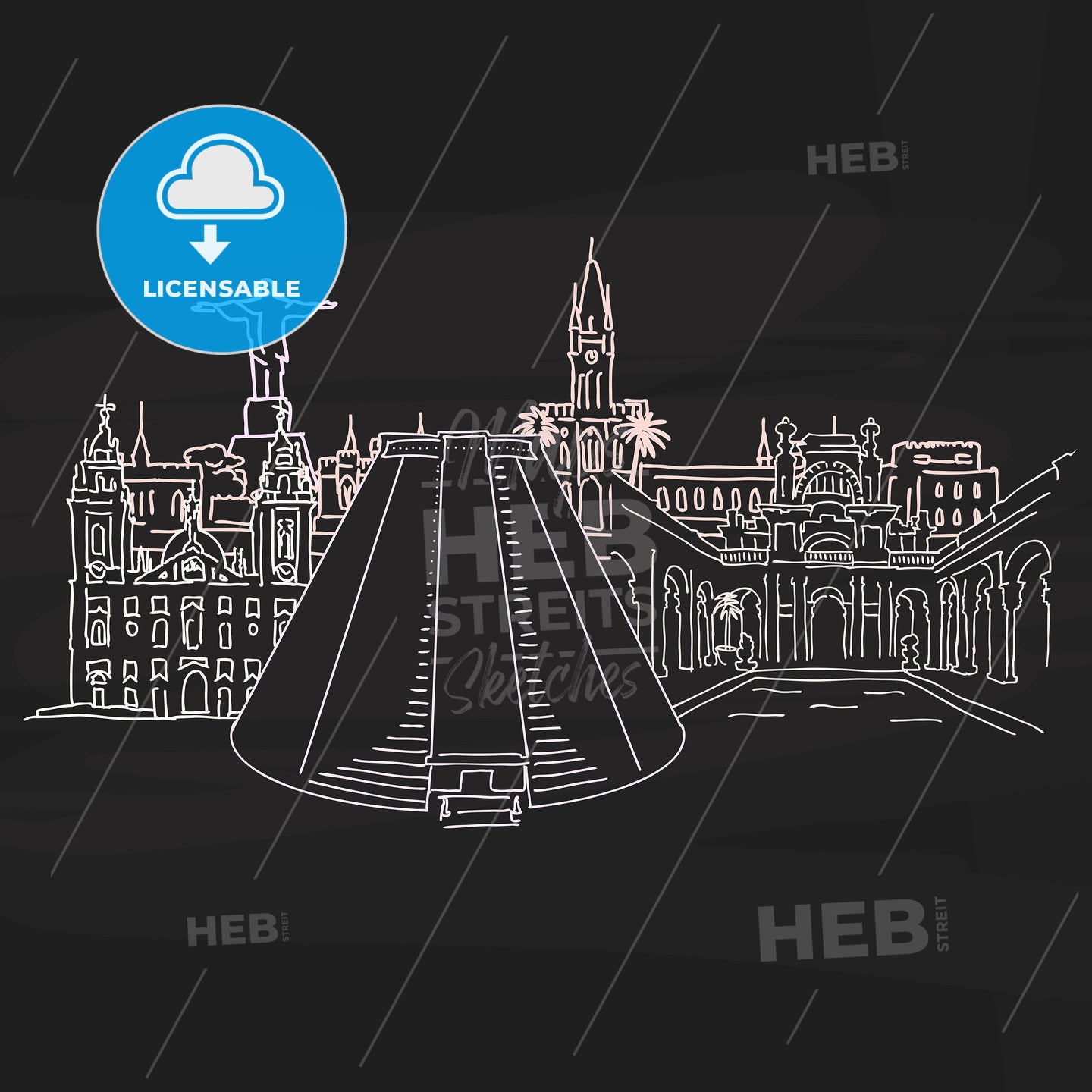 Bright landmarks of of Rio de Janeiro on blackboard – instant download