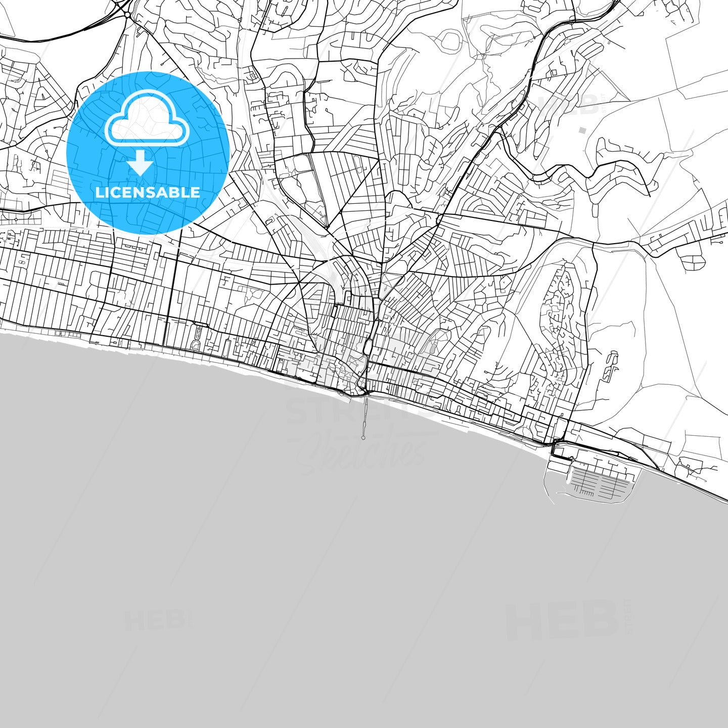 Brighton and Hove, England, UK, Vector Map - Light