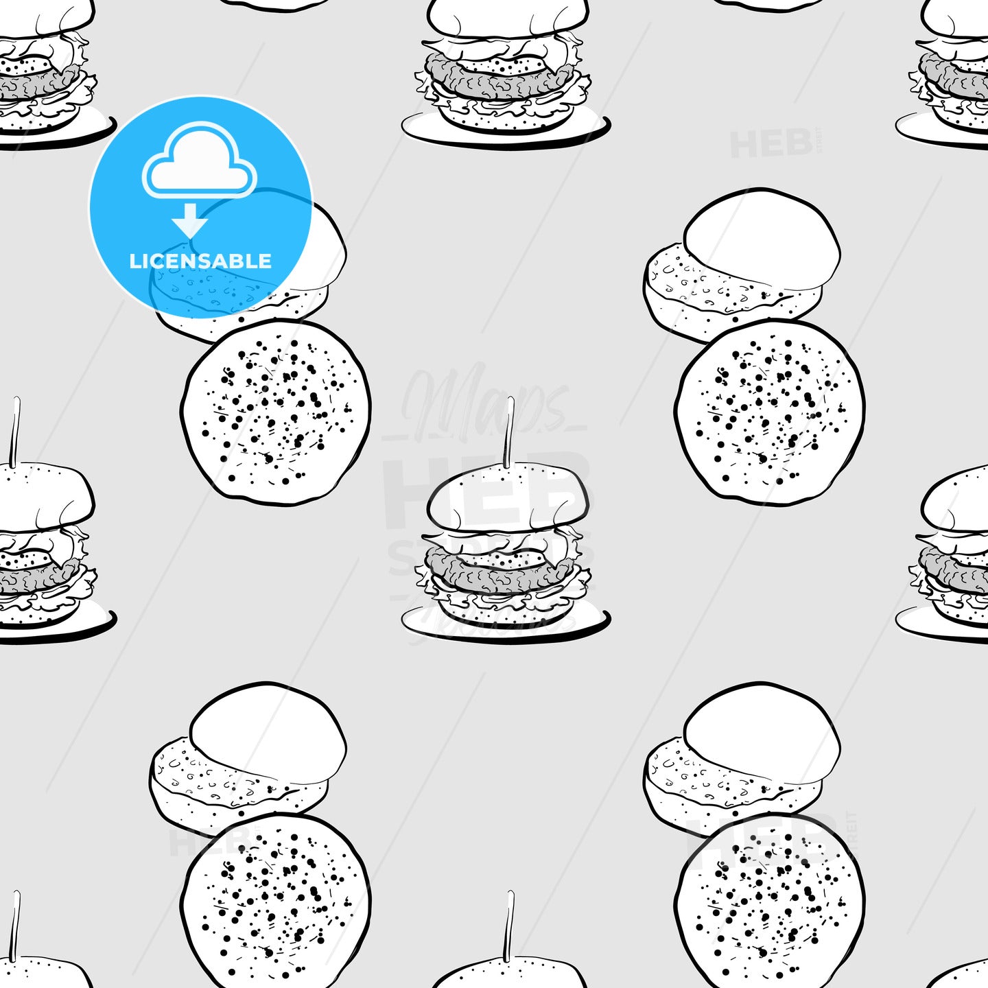 Brioche bun seamless pattern greyscale drawing – instant download