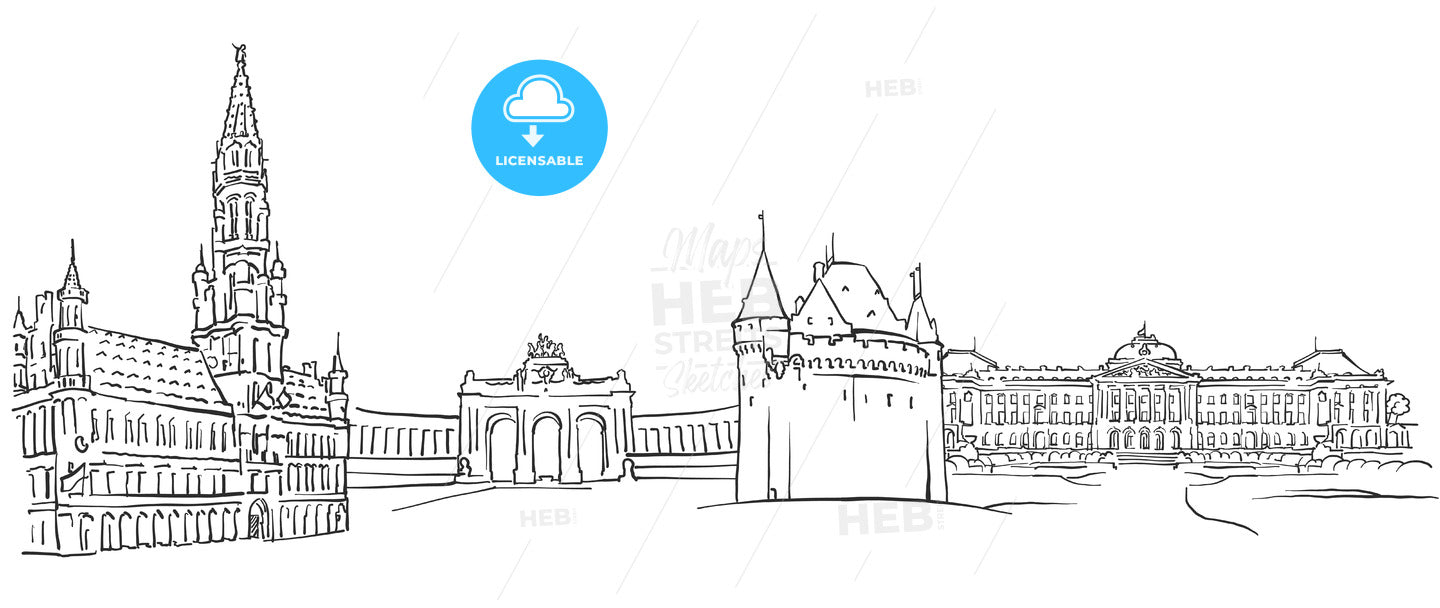 Brussels Belgium Panorama Sketch – instant download