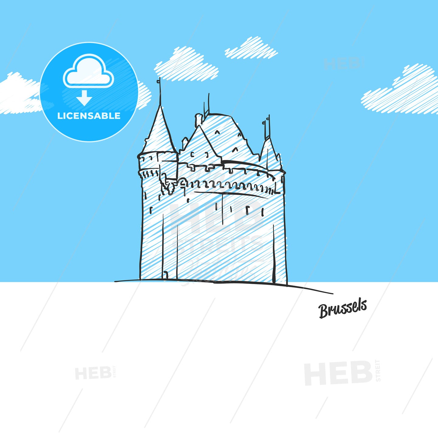 Brussels, Belgium famous landmark sketch – instant download