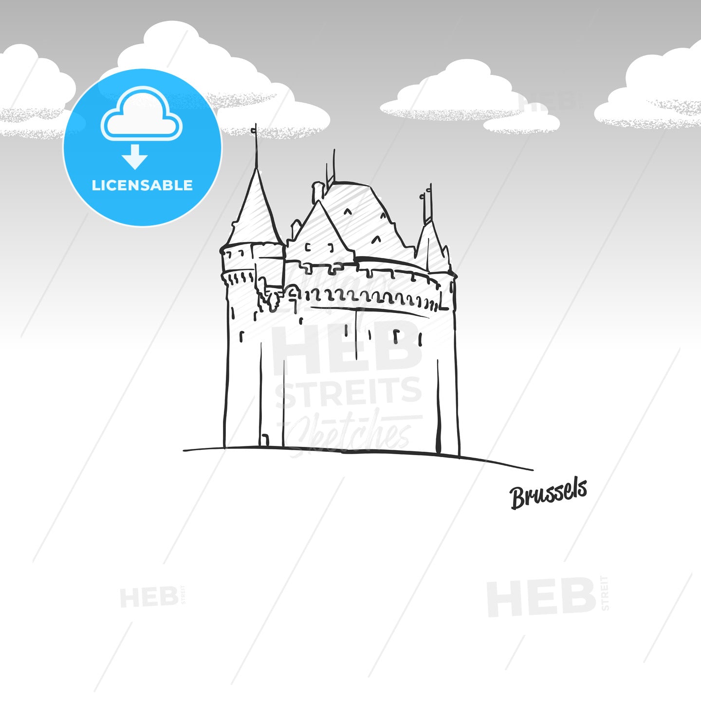 Brussels, Belgium famous landmark sketch – instant download