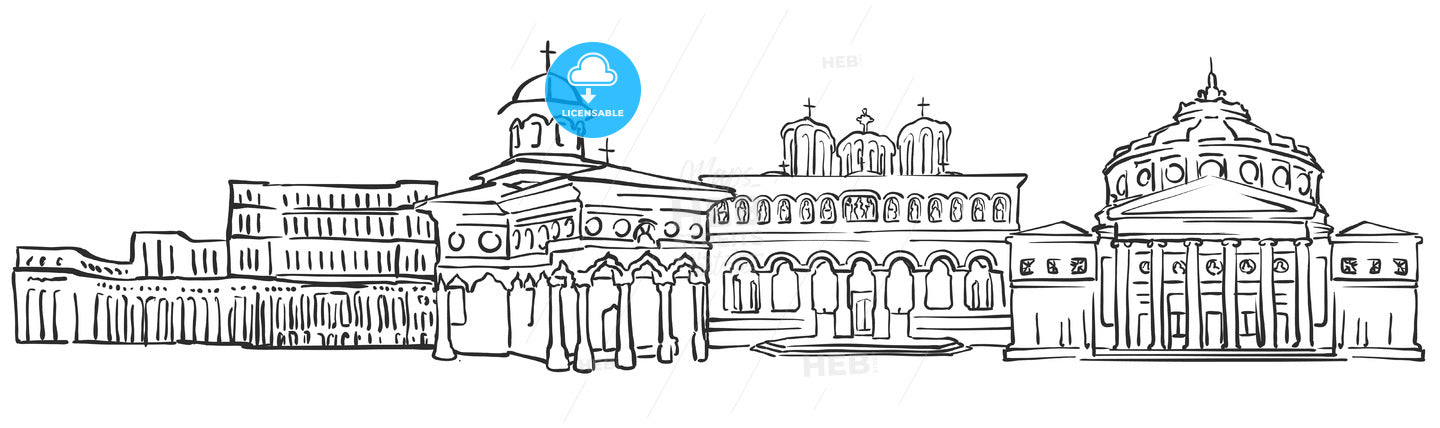 Bucharest, Romania, Panorama Sketch – instant download