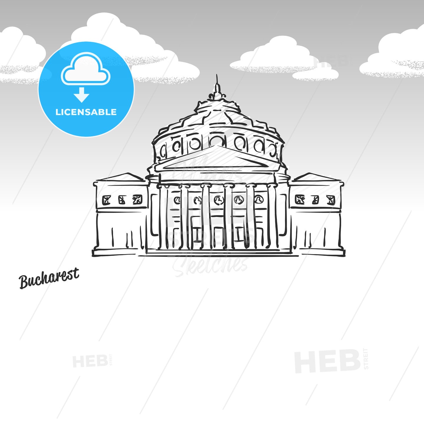 Bucharest, Romania famous landmark sketch – instant download