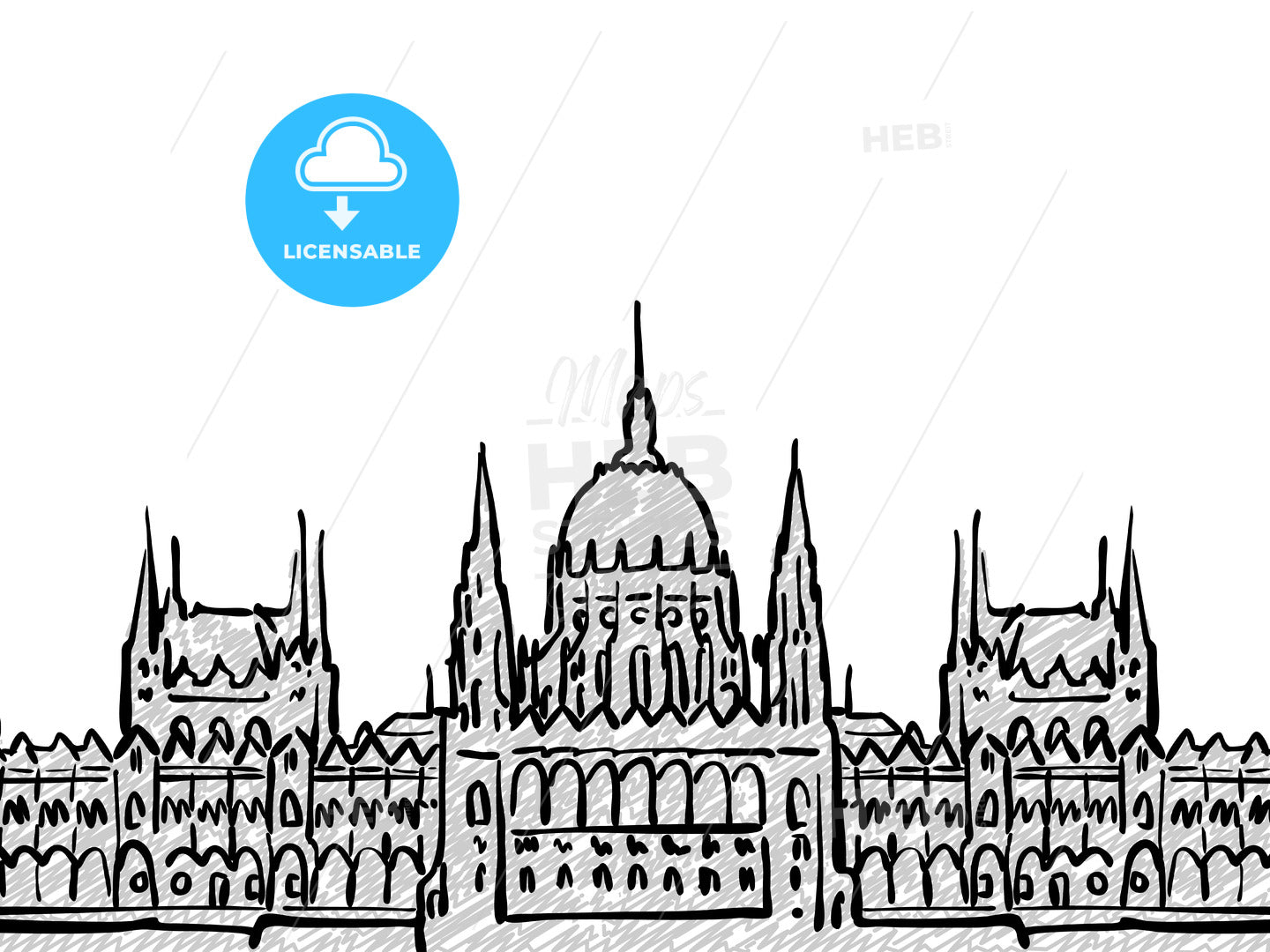 Budapest, Hungary famous Travel Sketch – instant download