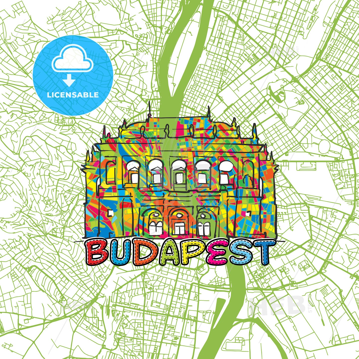 Budapest Travel Art Map