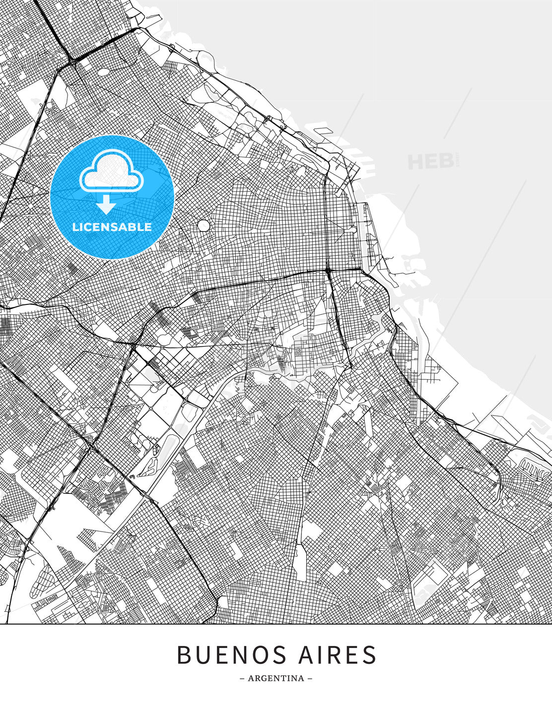Buenos Aires, Argentina, Map poster borderless print template - HEBSTREITS