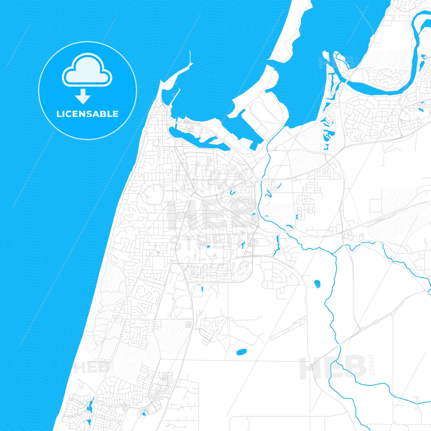 Bunbury, Australia PDF vector map with water in focus