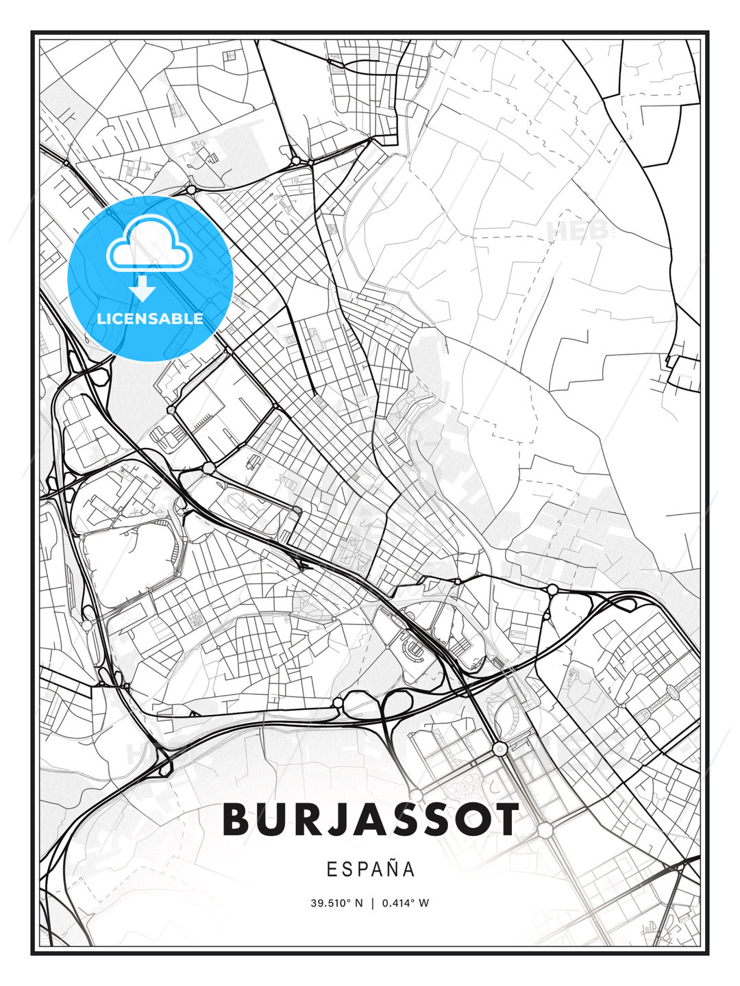 Burjassot, Spain, Modern Print Template in Various Formats - HEBSTREITS Sketches