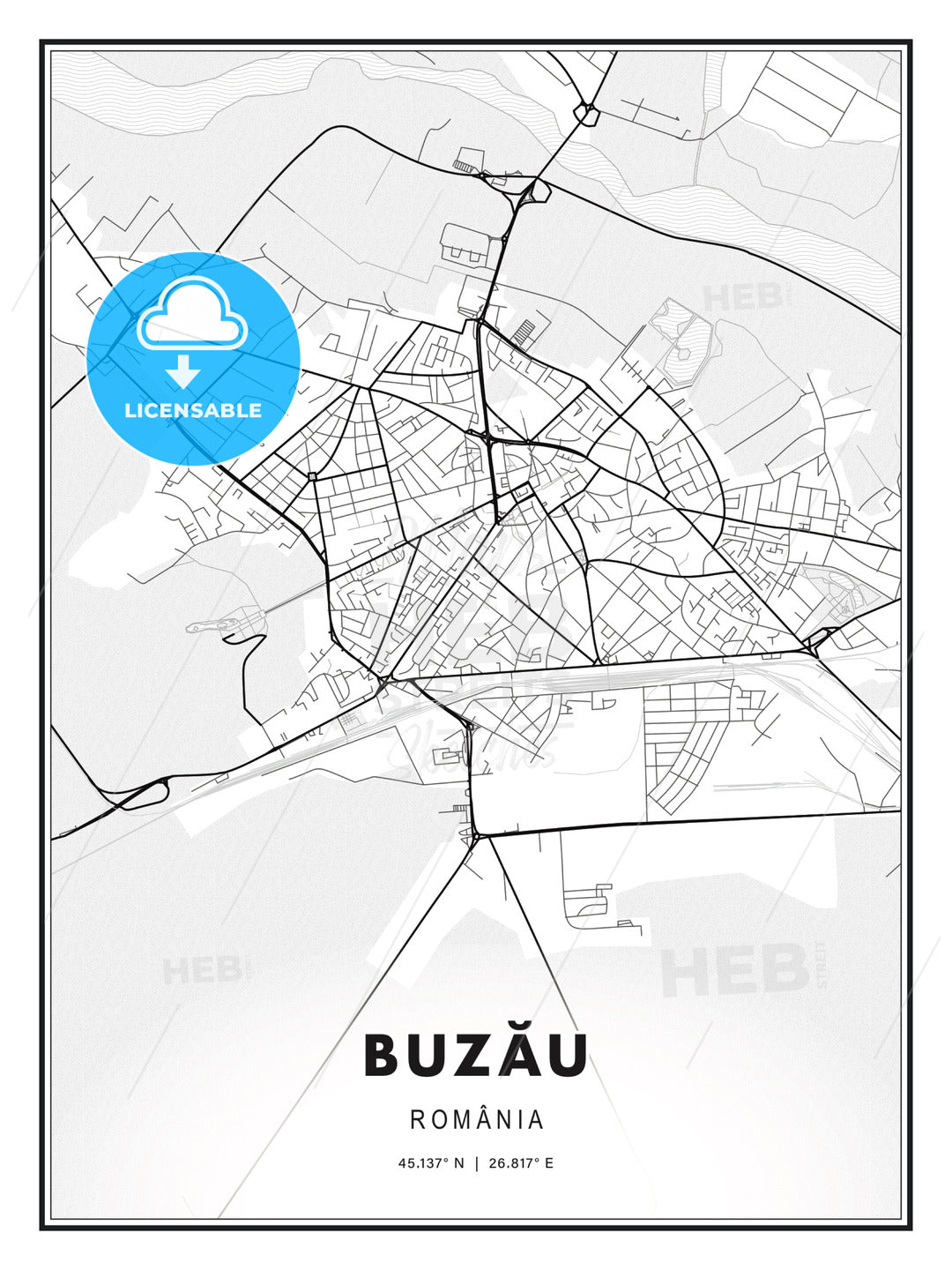 Buzău, Romania, Modern Print Template in Various Formats - HEBSTREITS Sketches