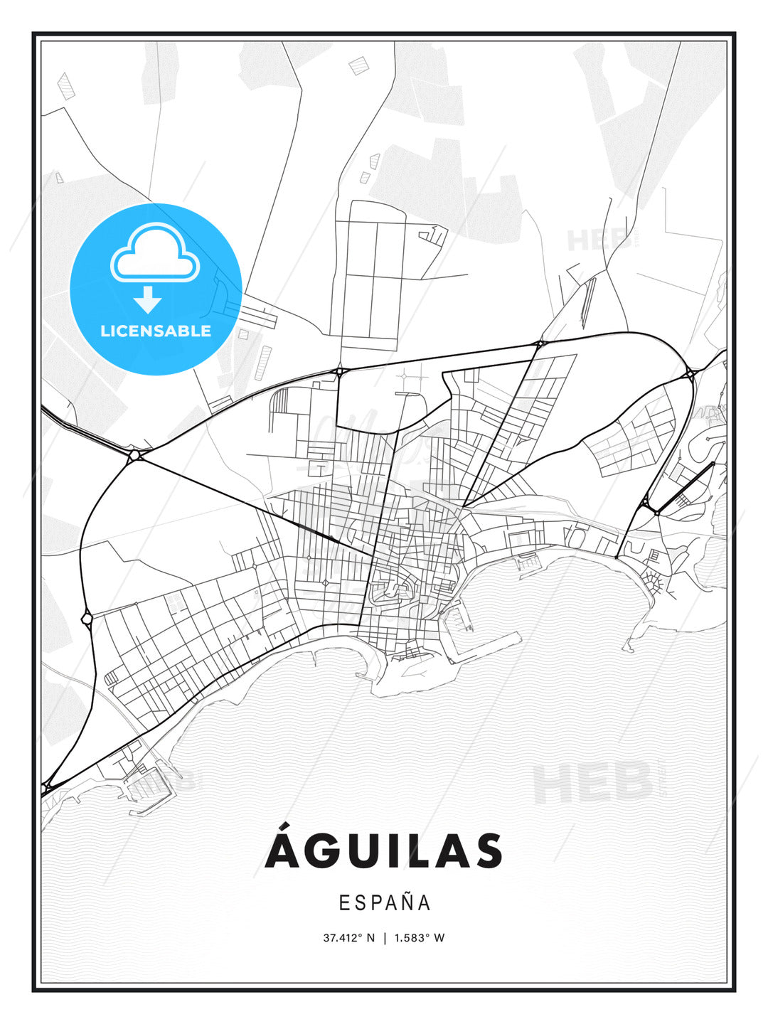 Águilas, Spain, Modern Print Template in Various Formats - HEBSTREITS Sketches