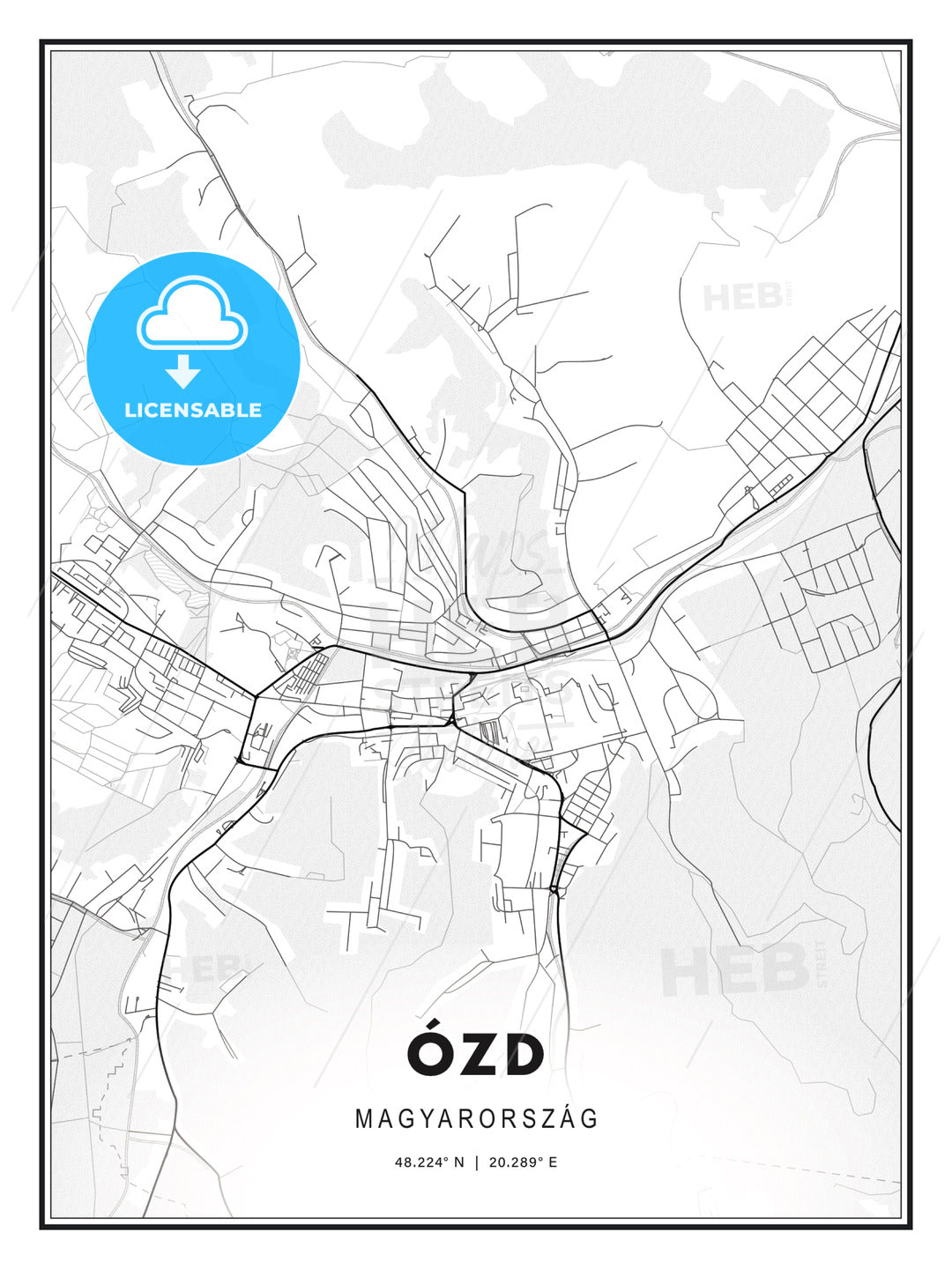 Ózd, Hungary, Modern Print Template in Various Formats - HEBSTREITS Sketches