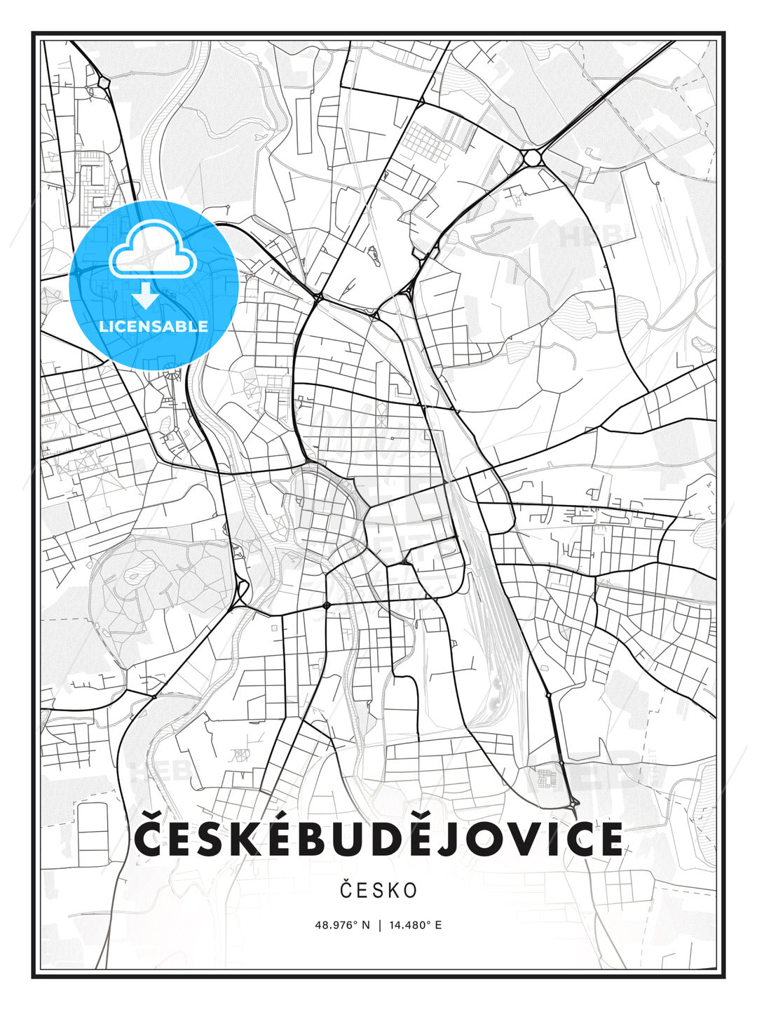 ČESKÉBUDĚJOVICE / České Budějovice, Czechia, Modern Print Template in Various Formats - HEBSTREITS Sketches