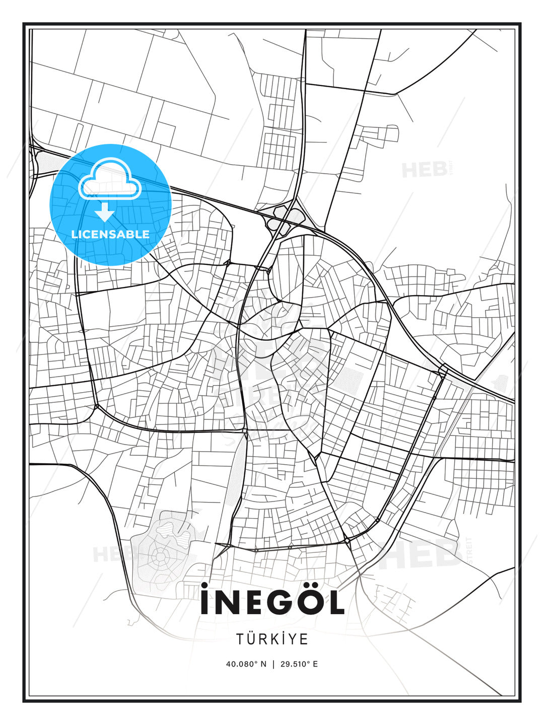 İnegöl, Turkey, Modern Print Template in Various Formats - HEBSTREITS Sketches