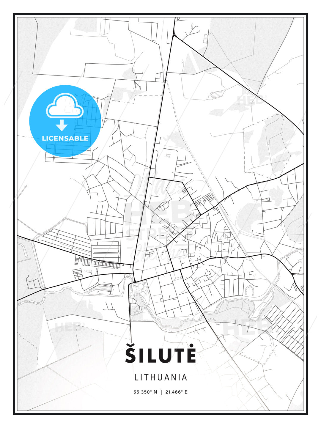 Šilutė, Lithuania, Modern Print Template in Various Formats - HEBSTREITS Sketches