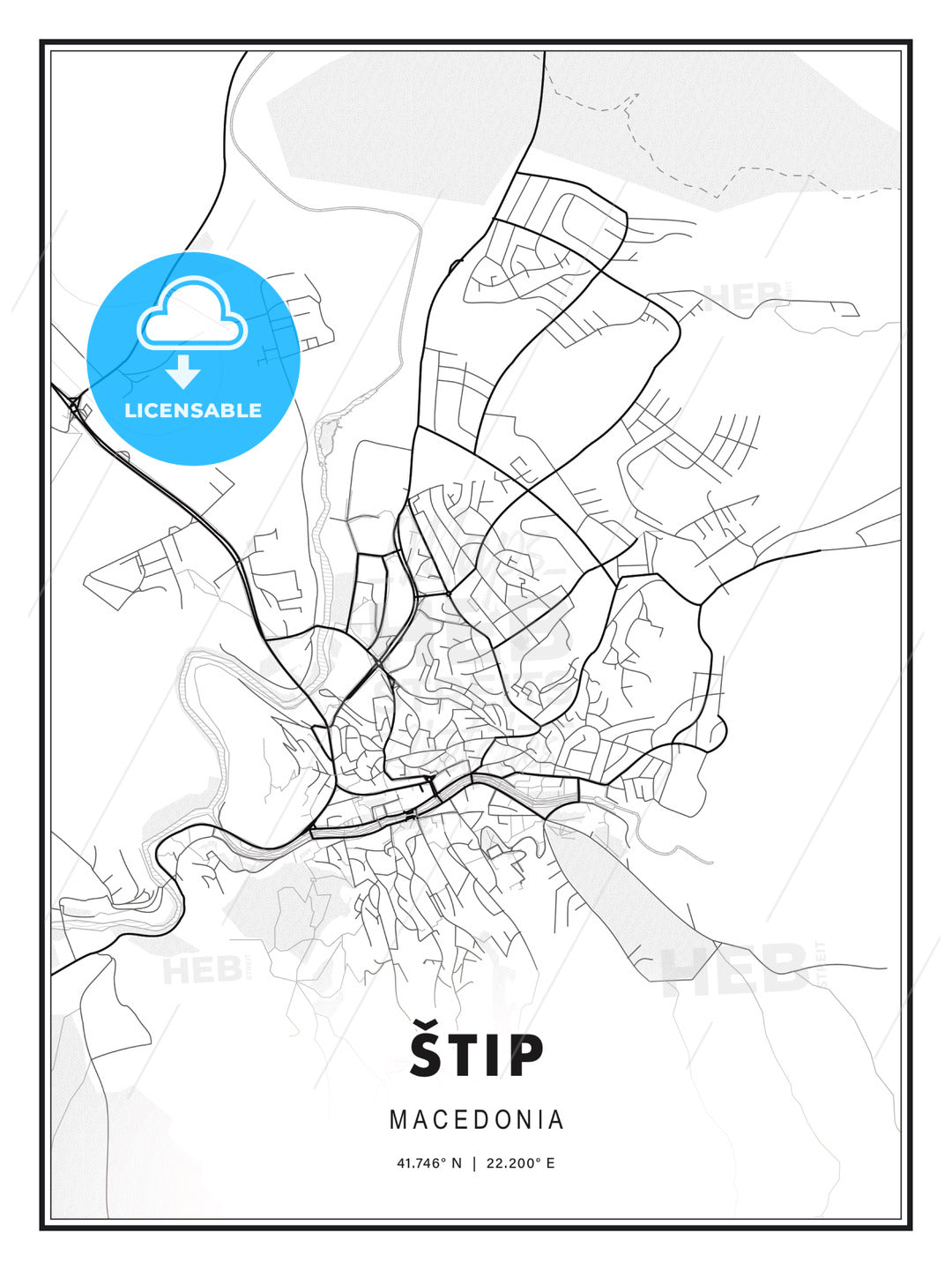 Štip, Macedonia, Modern Print Template in Various Formats - HEBSTREITS Sketches