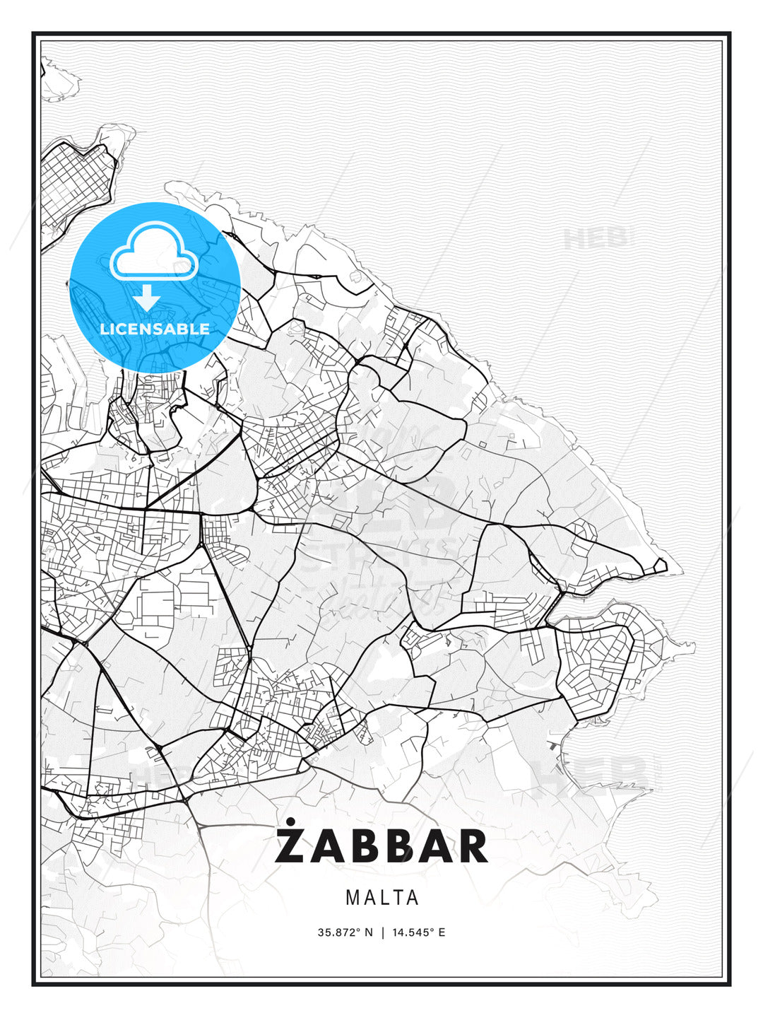 Żabbar, Malta, Modern Print Template in Various Formats - HEBSTREITS Sketches