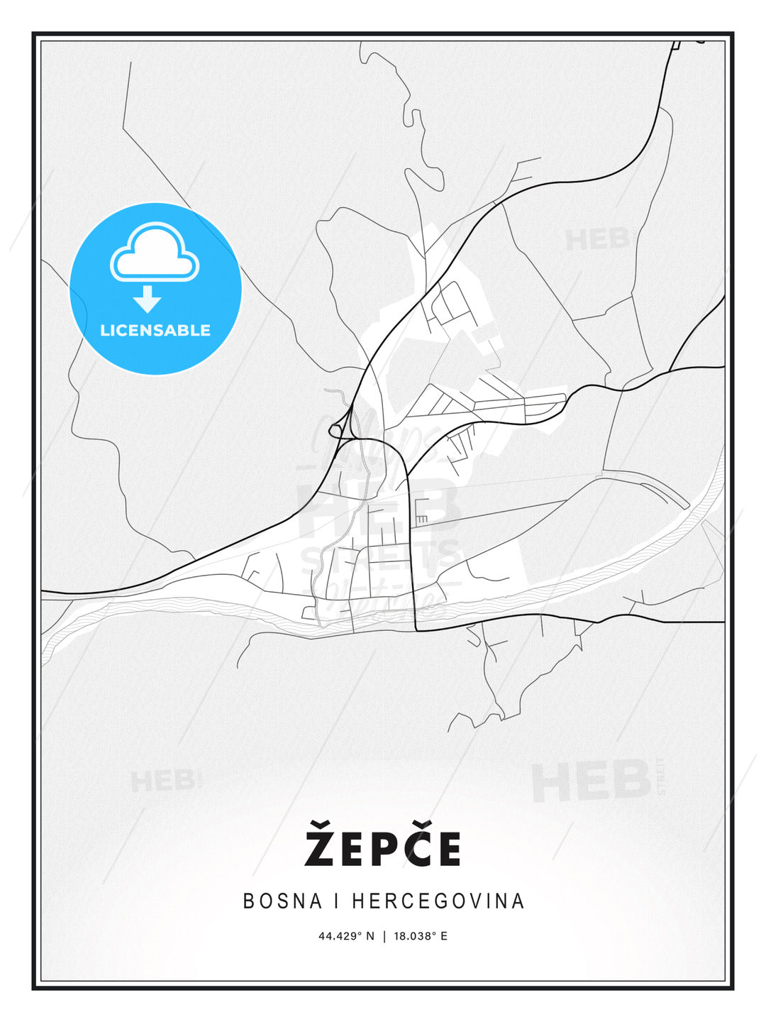 Žepče, Bosnia and Herzegovina, Modern Print Template in Various Formats - HEBSTREITS Sketches