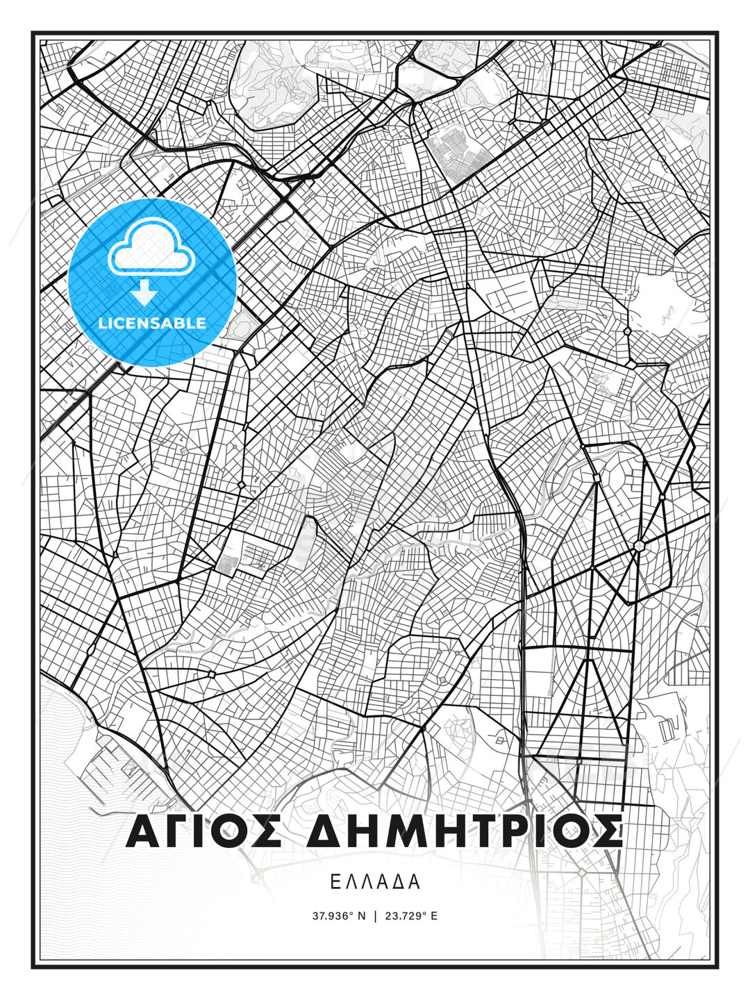 ΑΓΙΟΣ ΔΗΜΗΤΡΙΟΣ / Agios Dimitrios, Greece, Modern Print Template in Various Formats - HEBSTREITS Sketches