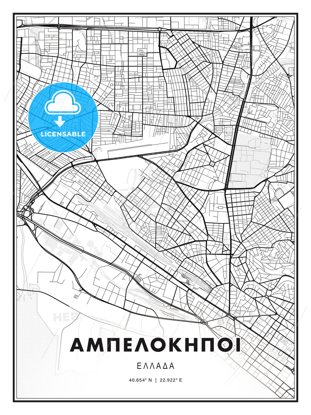 ΑΜΠΕΛΟΚΗΠΟΙ / Ampelokipoi, Greece, Modern Print Template in Various Formats - HEBSTREITS Sketches
