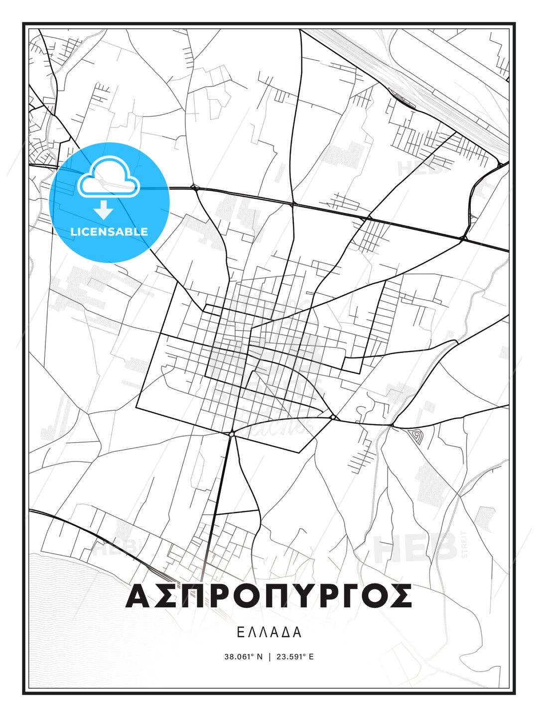 ΑΣΠΡΟΠΥΡΓΟΣ / Aspropyrgos, Greece, Modern Print Template in Various Formats - HEBSTREITS Sketches