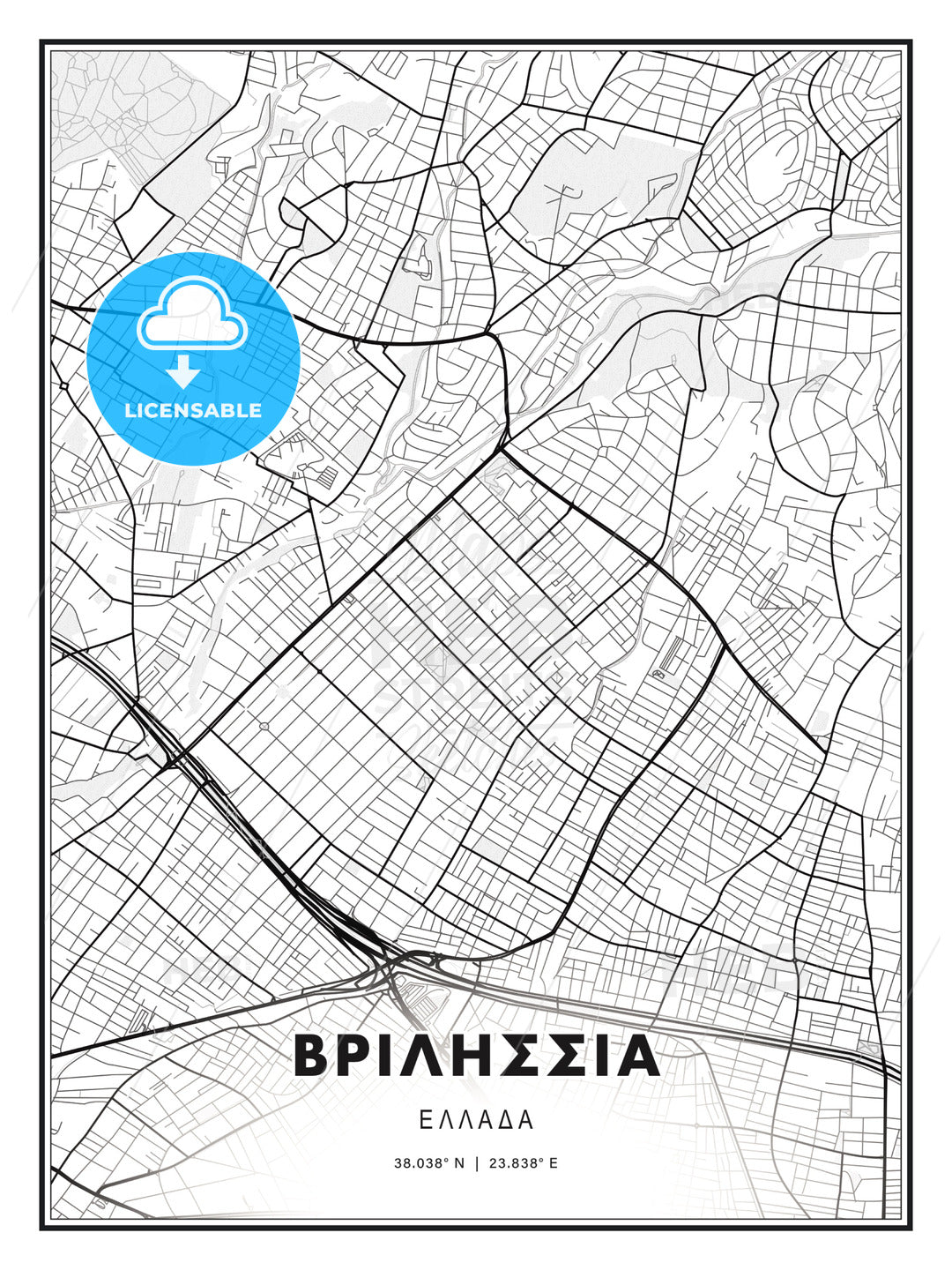 ΒΡΙΛΗΣΣΙΑ / Vrilissia, Greece, Modern Print Template in Various Formats - HEBSTREITS Sketches