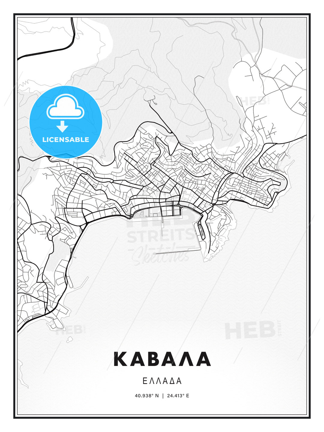 ΚΑΒΑΛΑ / Kavala, Greece, Modern Print Template in Various Formats - HEBSTREITS Sketches