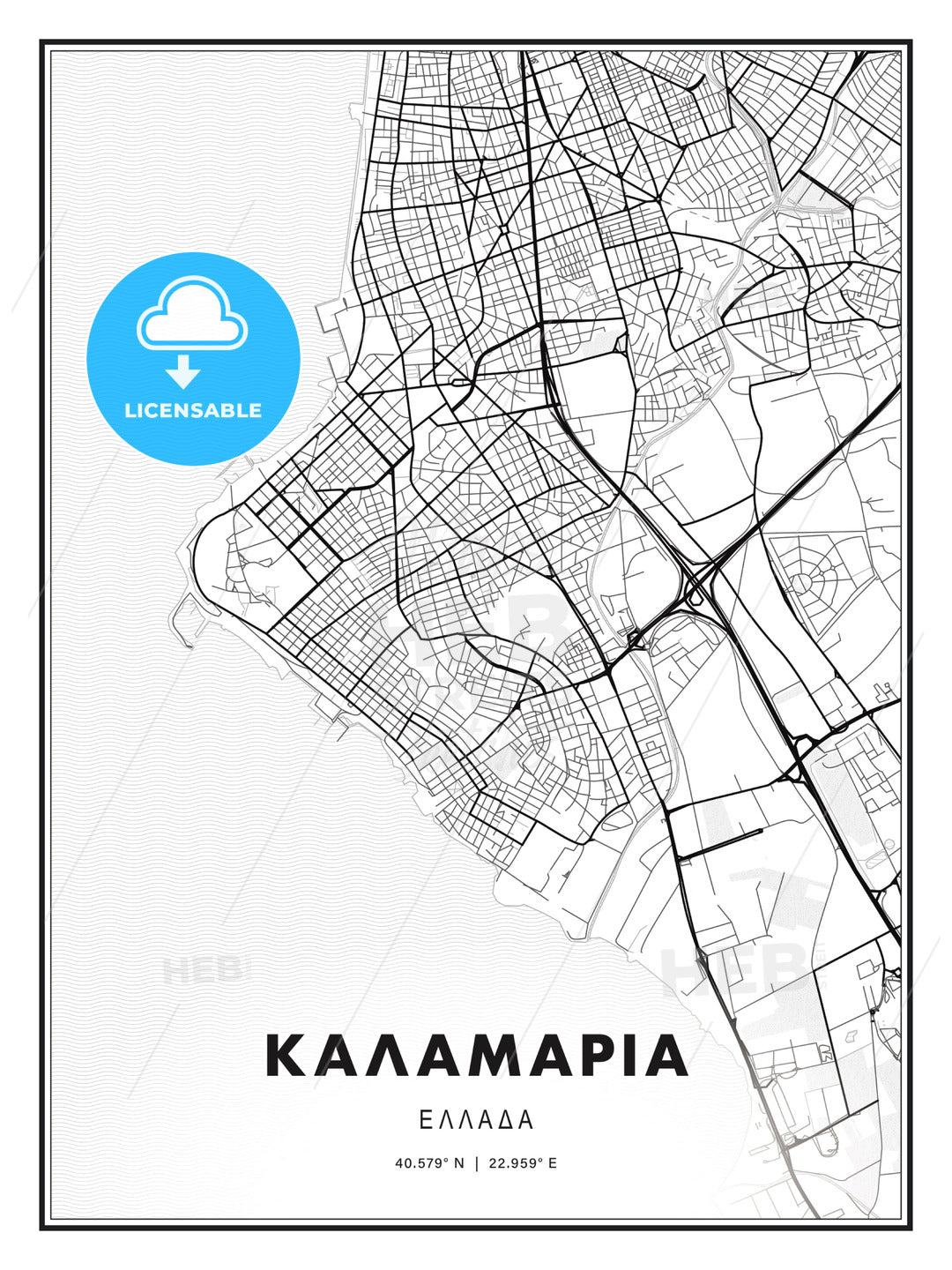 ΚΑΛΑΜΑΡΙΑ / Kalamaria, Greece, Modern Print Template in Various Formats - HEBSTREITS Sketches