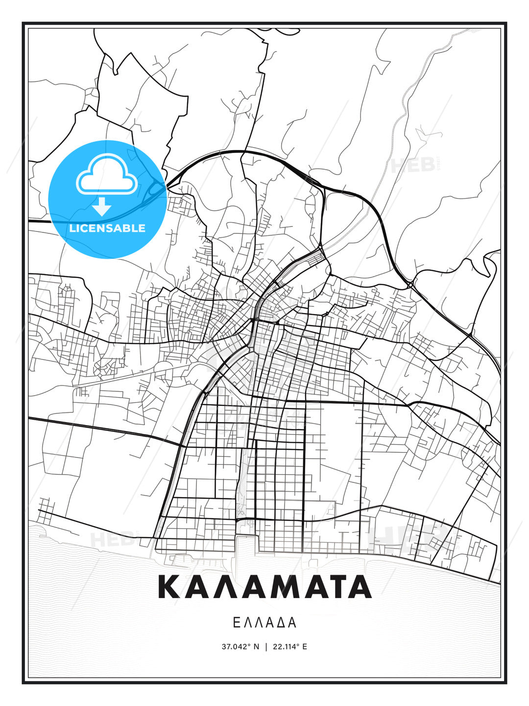 ΚΑΛΑΜΑΤΑ / Kalamata, Greece, Modern Print Template in Various Formats - HEBSTREITS Sketches