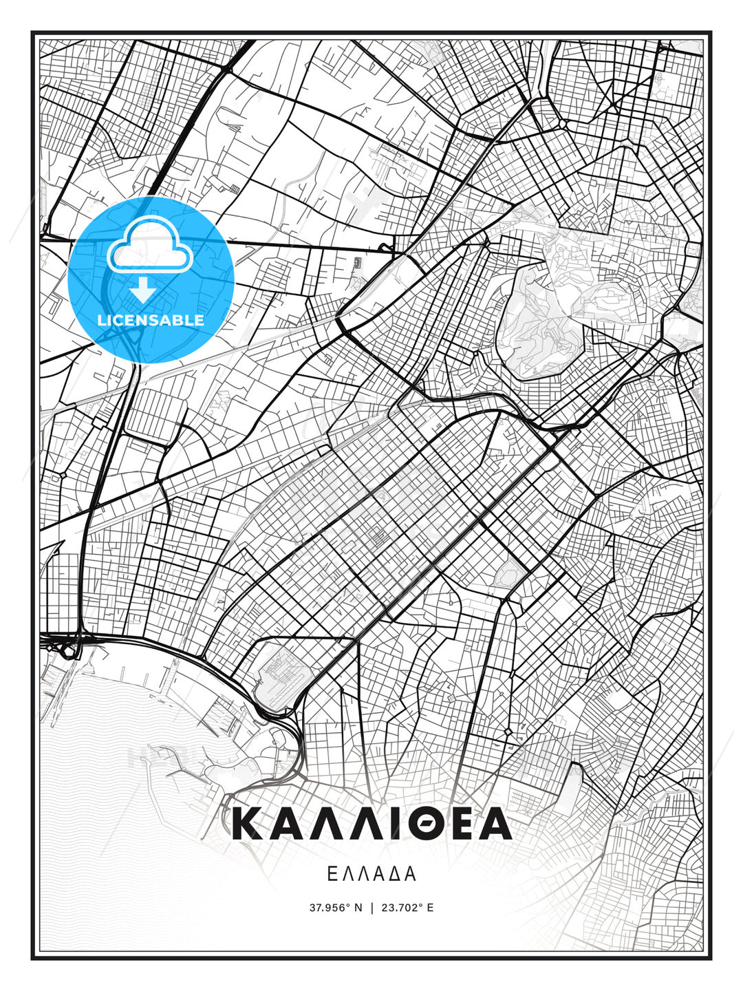 ΚΑΛΛΙΘΕΑ / Kallithea, Greece, Modern Print Template in Various Formats - HEBSTREITS Sketches