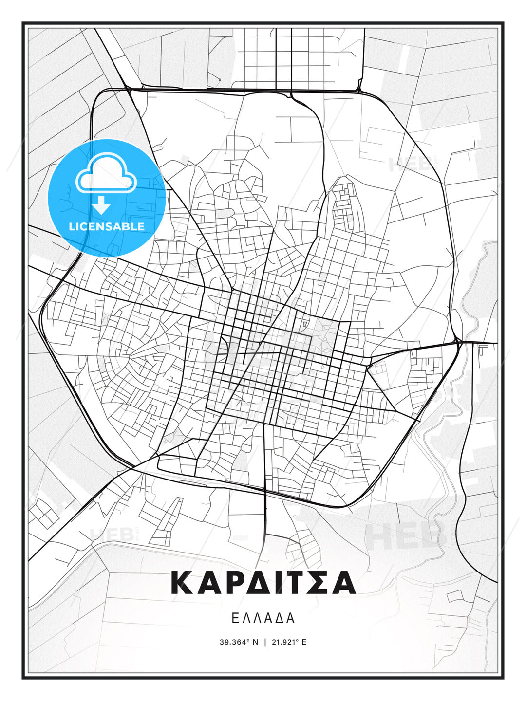 ΚΑΡΔΙΤΣΑ / Karditsa, Greece, Modern Print Template in Various Formats - HEBSTREITS Sketches